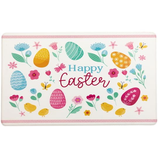 Pastel Eggs & Chicks Happy Easter Kitchen Comfort Mat By Northlight in White | 17.5" x 29" | Michaels®